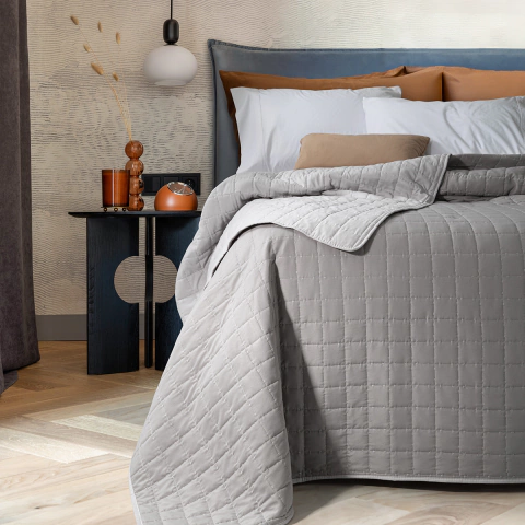 Cover 2 1/2 Plazas Matelaseado Bordado Premium Gris - Alcoyana