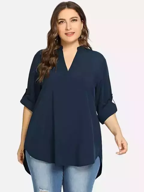 MOLDE BLUSA LONGA FEMININA MANGA 3/4 DECOTE V