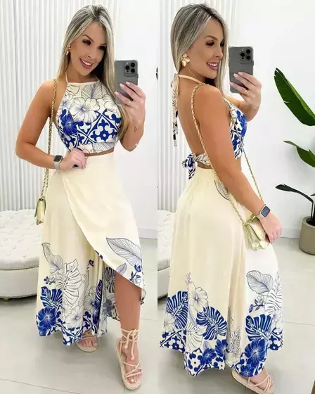 MOLDE CONJUNTO FEMININO CROPPED FRENTE UNICA E SAIA LONGA ENVELOPE