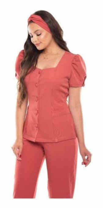 MOLDE PIJAMA CIRURGICO SCRUB FEMININO MANGA CURTA BUFANTE DECOTE QUADRADO COM BOTÃO