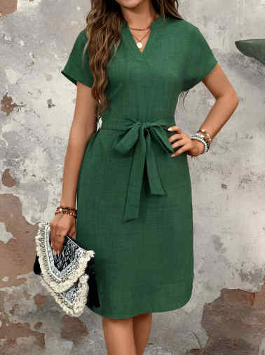 MOLDE VESTIDO CASUAL GOLA PADRE V COM FAIXA DE AMARRAR NA CINTURA