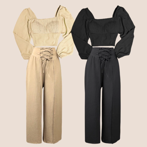 Look Cropped Corset + Calça Corset Duna