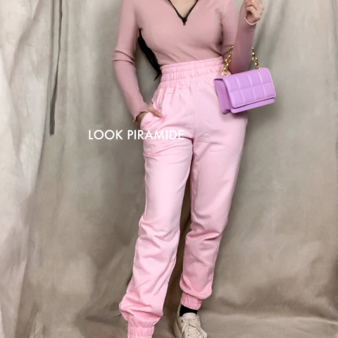 Calça Moletom Jogger Peluciada Lisa - Rosa