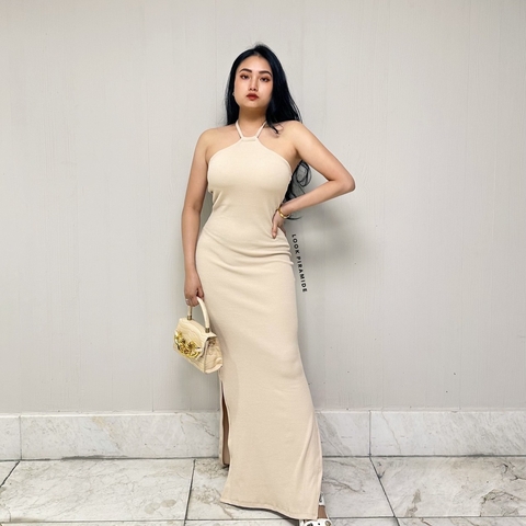 Vestido Longo Anna Ruga Bege