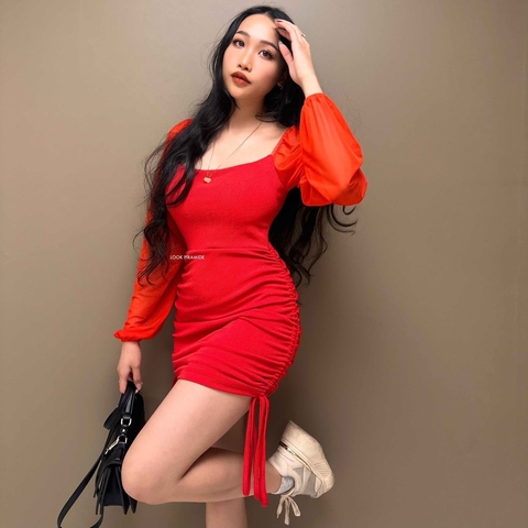 Vestido Manga Princesa Tule Ajustável Vermelho