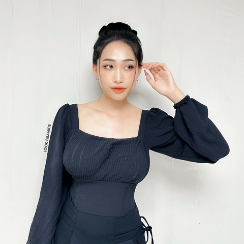 Cropped Corset Manga Bufante Preto