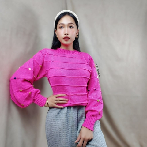 Blusa Tricô Bolinhas Coloridas Pink