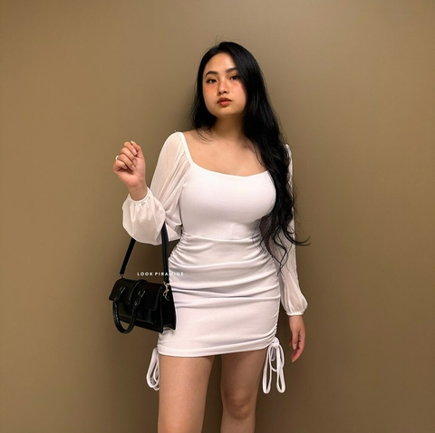 Vestido Manga Princesa Tule Ajustável Branco