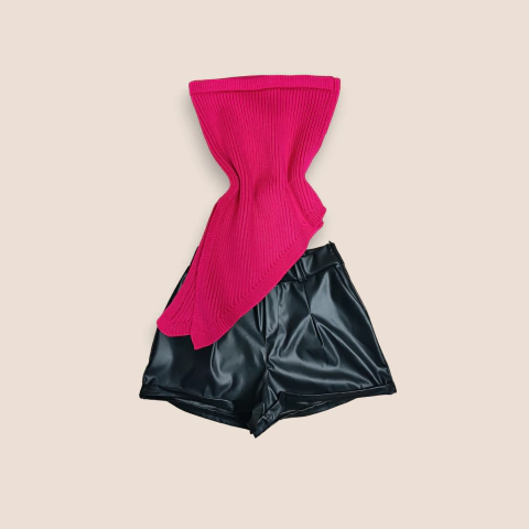 Look Tomará que Caia Modal Pink+ Short Courino Botão