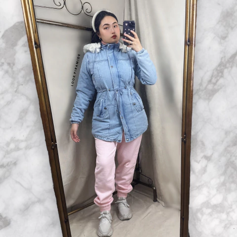 Parka Jeans Peluciado Feminino - comprar online