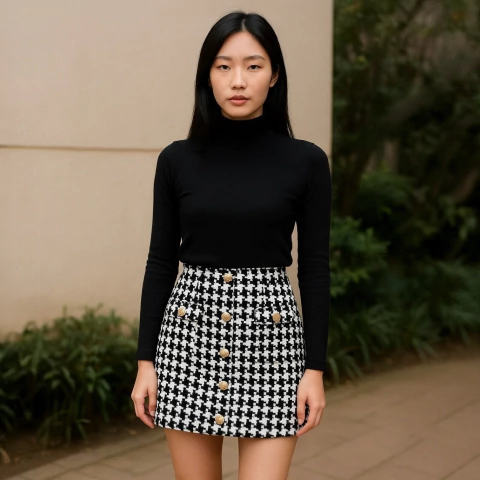 Saia Tweed Curta Botão - comprar online