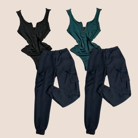 Look Body Paris Zíper + Calça Cargo Alfaiataria