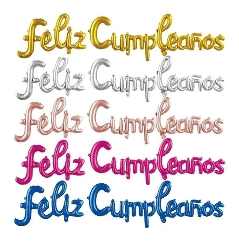 Feliz Cumpleaños Globo Metalizado Letras Cursiva Plata