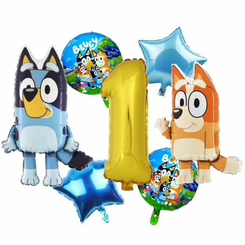 Set De 6 Globos Bluey Y Bingo + Numero De 70cm