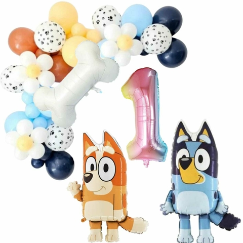 Kit Arco De Globos Bluey Y Bingo + Numero De 70cm