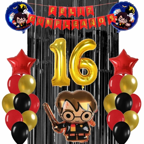 Combo Deco Globos Harry Potter + Cortina Negra + 2 Números - comprar online