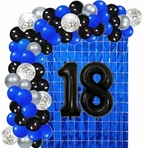 Combo Deco Arco De Globos + Cortina Cuadros + Numeros 70cm