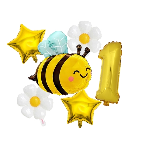 Set De 5 Globos Abejita + Numero De 70cm