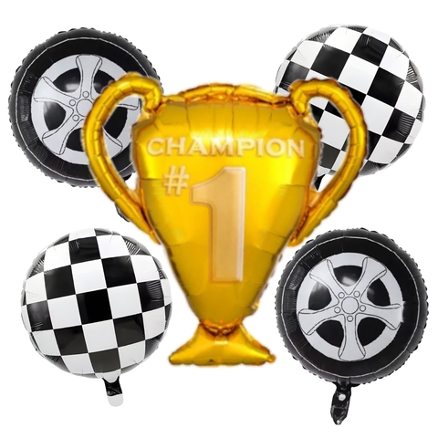 Set De 5 Globos Autos Carreras Trofeo Ruedas
