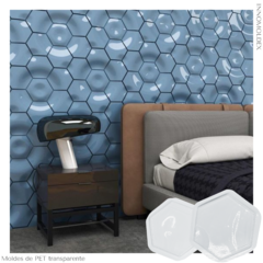 Kit de 8 Moldes de PET Hexágono Panel Decorativo 3D Para Vaciado de Yeso, Cemento, Concreto, Hormigón o Resina