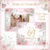 Imagem de um álbum de fotografias de debutante com tema floral, destacando uma jovem em vestido rosa e elementos decorativos florais.