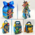 Caixas de festa temáticas do Ninjago, decoradas com personagens e acessórios, ideais para festas de meninos.