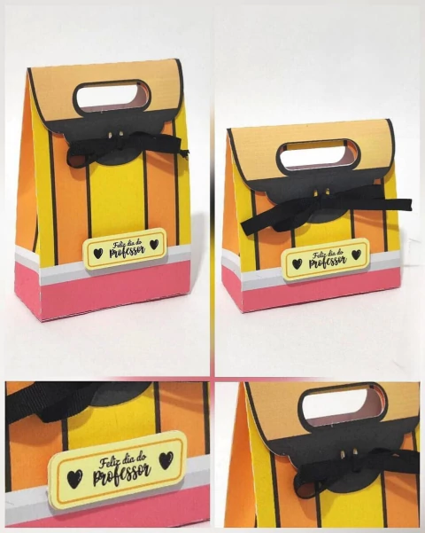 Dupla de Sacolinha Lápis Dia dos Professores em arquivos digitais PDF e Studio pronta para imprimir e montar lembrancinhas para professoras