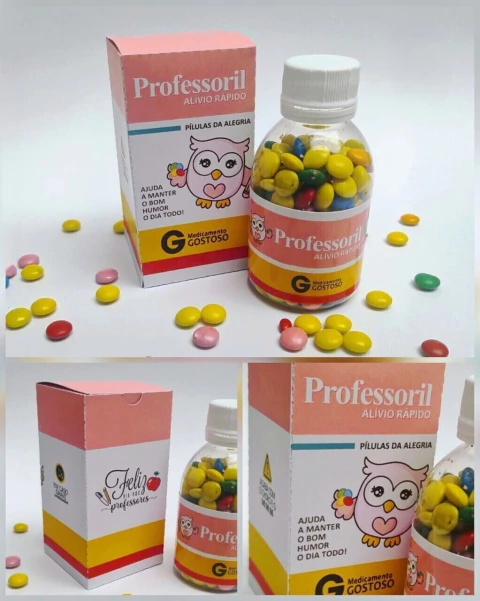 Caixa Pílulas Remédio Dia dos Professores em arquivos digitais PDF e Studio pronta para imprimir e montar lembrancinhas divertidas para professoras