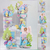 Decoração de festa Galinha Pintadinha com caixas e enfeites coloridos para meninas, incluindo personagens e elementos temáticos.