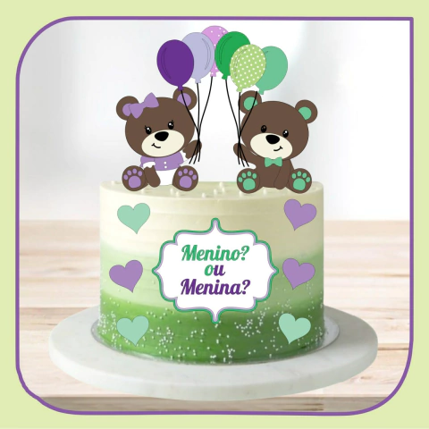 Arquivo de Corte Topo de Bolo Ursinhos Verde e Lilás Revelação
