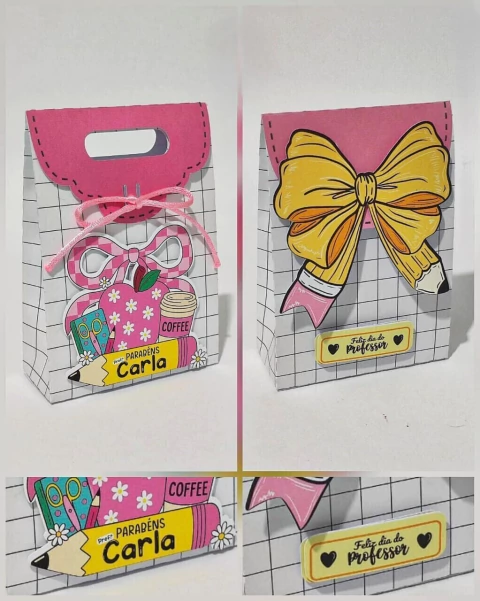 Dupla de Sacolinha Dia dos Professores em arquivos digitais PDF e Studio pronta para imprimir e montar lembrancinhas para professoras