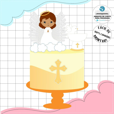 Arquivo de Corte Topo de Bolo Batizado - Anjinha Asa