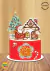 Topo de bolo natalino com Papai Noel, rena, árvore de Natal e uma casa, decorado com a frase 'Feliz Natal'.