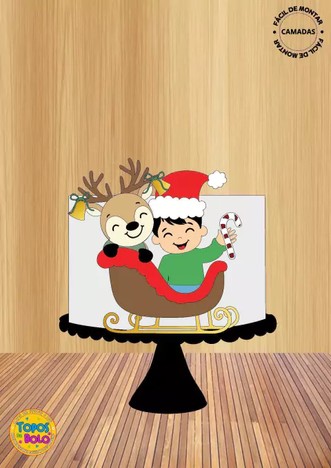 Topo de Bolo Bebê No Treno Com Rena