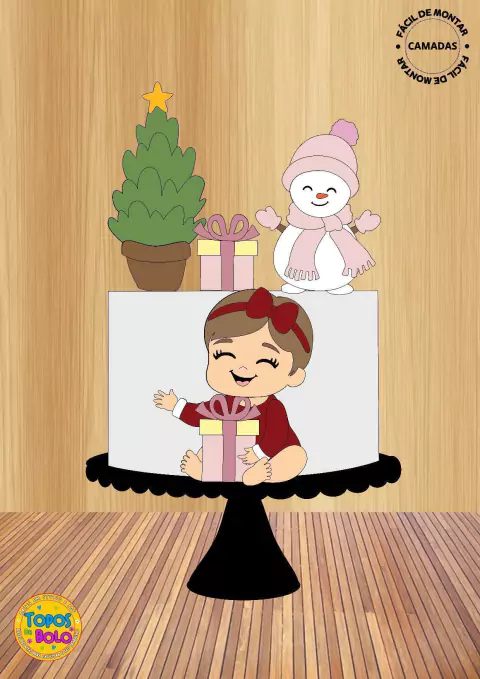 Topo de Bolo Bebezinha Com Presente