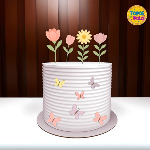 Arquivo de Corte Topo de Bolo Borboletas E Flores 02 - comprar online