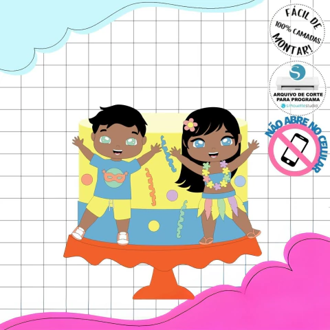 Topo de Bolo Carnaval Infantil - Arquivo Digital em Camadas