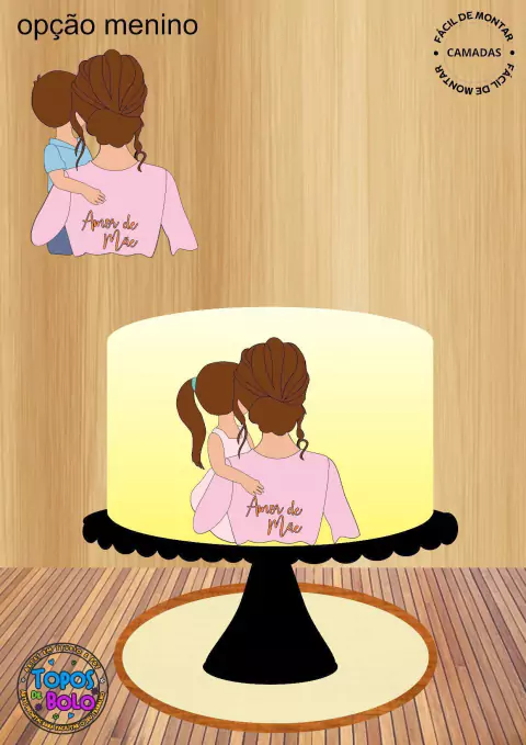 Arquivo de Corte Topo de Bolo Mãe De Costa Com Filha - comprar online