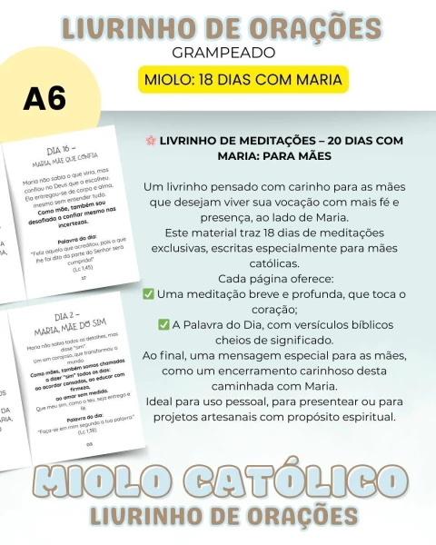 Livro de Orações 18 Dias com Maria em encadernação, páginas organizadas para impressão A5 e A4