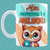 Caneca branca com a ilustração de uma coruja fofa usando óculos e segurando uma xícara, com a frase "Meu Professor é o Melhor!" em destaque.
