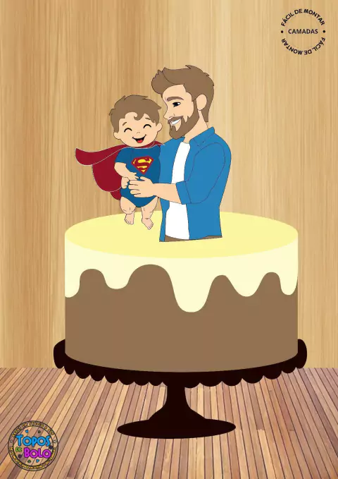 Arquivos de Corte Topo de Bolo Papai Com Super Bebe