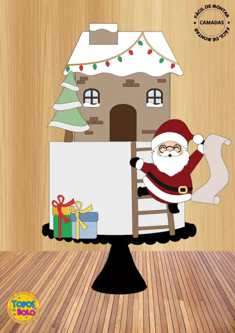 Topo de Bolo Papai Noel Com Carta