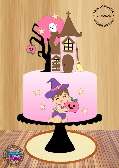Arquivo de Corte Topo de Bolo Bebezinha Halloween Rosa