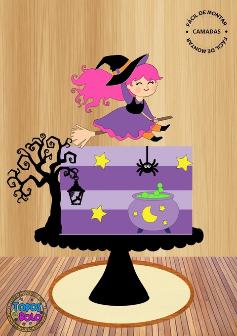 Arquivo de Corte Topo de Bolo Bruxinha Halloween