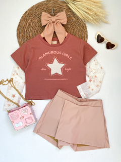 Conjunto manga tule couro nude - loja online