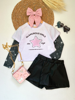 Conjunto manga tule couro preto na internet