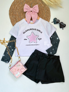 Conjunto manga tule couro preto