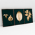 Quadro Decorativo Golden Leaves With Dark Green Background Folhas Douradas com Fundo Verde Escuro Kit com 3 Quadros - Bimper - Quadros Decorativos