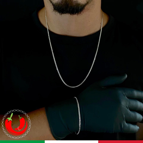 Conjunto corrente + pulseira 2mm 60cm PRATA 925 pura - comprar online