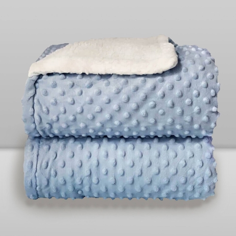 Cobertor Laço Bebê Plush com Sherpa Dots Azul Baby